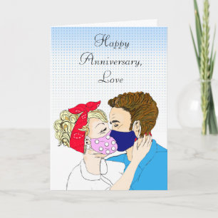 Carte Joyeux Anniversaire Rétro Couple Kissing Facemmasq