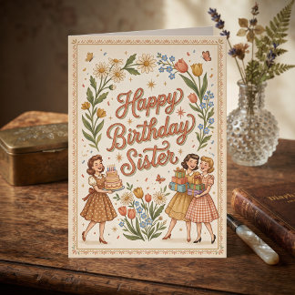 Carte Joyeux anniversaire rétro Sœur !