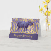 Carte Joyeux Anniversaire Rhinoceros Violet Parti Animal (Fleur jaune)