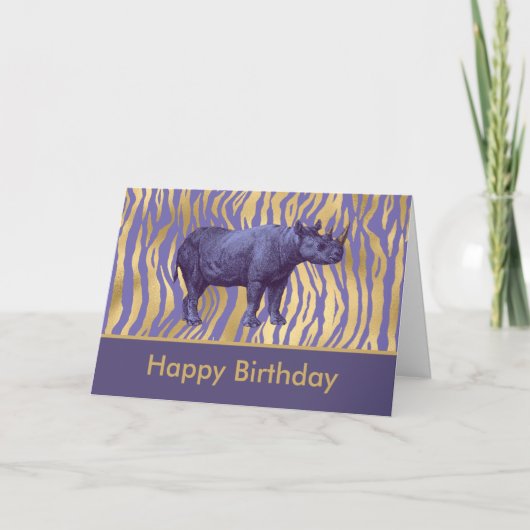 Carte Joyeux Anniversaire Rhinoceros Violet Parti Animal (Devant)