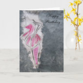 Carte Joyeux anniversaire (robe rose) (Fleur jaune)