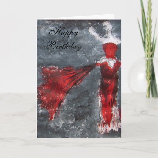 Carte Joyeux anniversaire (robe rouge) (Devant)