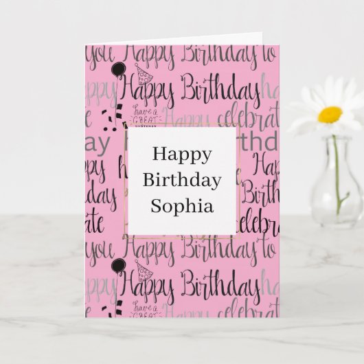 Carte Joyeux Anniversaire Rose (Petite plante)