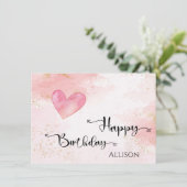 Carte Joyeux Anniversaire rose Coeur Aquarelle (Debout devant)