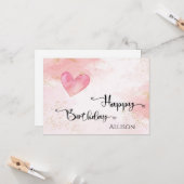 Carte Joyeux Anniversaire rose Coeur Aquarelle (Devant/Arrière en situation)