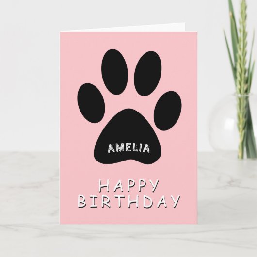 Carte Joyeux Anniversaire Rose Empreinte de Patte Mignon (Devant)