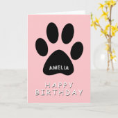 Carte Joyeux Anniversaire Rose Empreinte de Patte Mignon (Fleur jaune)