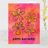 Carte Joyeux Anniversaire rose floral Pop Art (Fleur jaune)