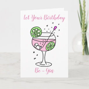 Carte Joyeux anniversaire rose Gin
