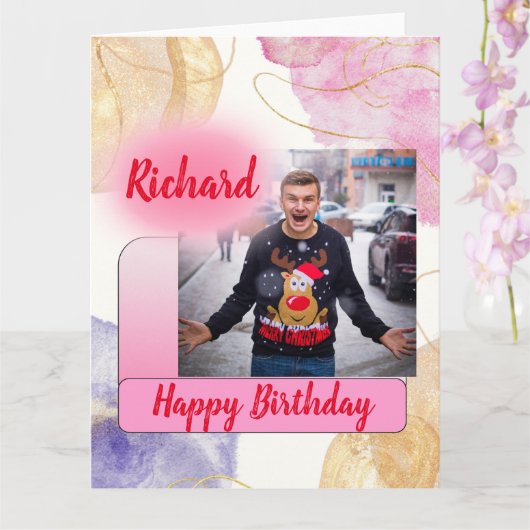 Carte Joyeux Anniversaire rose Gradient Moderne Ajouter  (Orchidée)