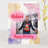 Carte Joyeux Anniversaire rose Gradient Moderne Ajouter (Fleur jaune)