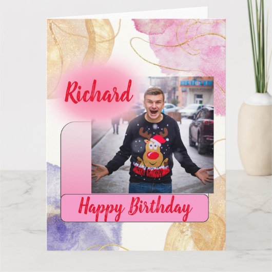Carte Joyeux Anniversaire rose Gradient Moderne Ajouter (Devant)