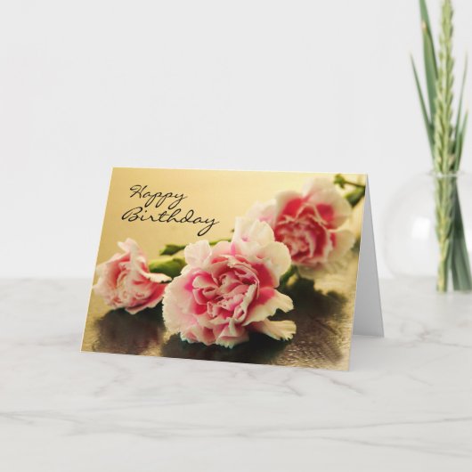 Carte Joyeux Anniversaire rose oeillets Floral (Devant)