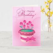 Carte Joyeux anniversaire. Rose rose rose (Fleur jaune)