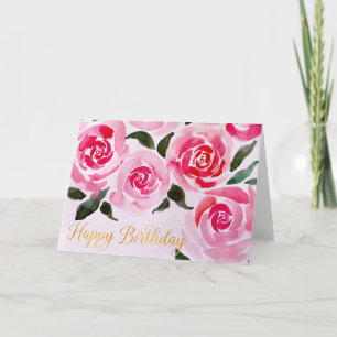 Carte Joyeux Anniversaire Roses Aquarelle Fleurs pour El
