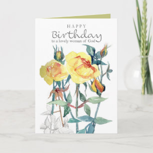 Carte Joyeux Anniversaire Roses Jaunes Femme de Dieu Bén