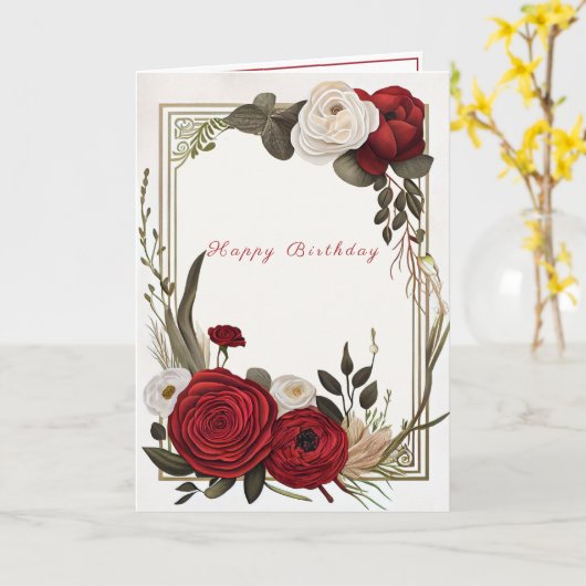 Carte Joyeux Anniversaire Roses Rouges Blanches (Fleur jaune)