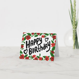 Carte JOYEUX ANNIVERSAIRE Roses Rouges Cadre Floral Pers