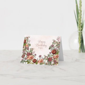 Carte Joyeux anniversaire Roses Vintages et fleurs de ja