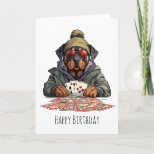 Carte Joyeux Anniversaire Rottweiler Chien Jouant aux ca