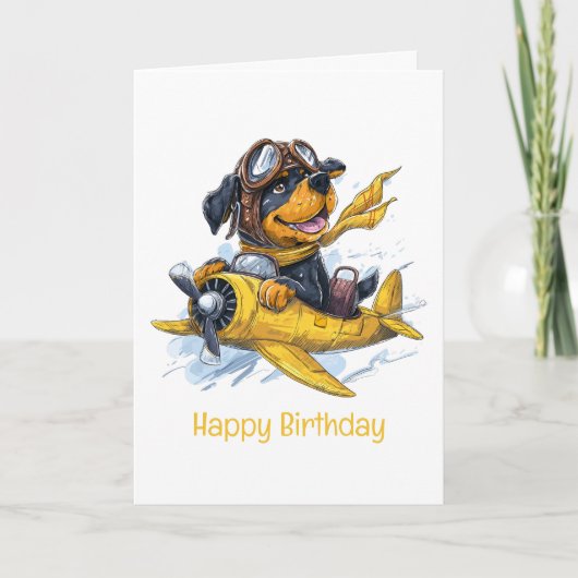 Carte Joyeux anniversaire Rottweiler Dog Pilote avion (Devant)