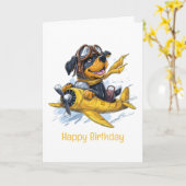 Carte Joyeux anniversaire Rottweiler Dog Pilote avion (Fleur jaune)