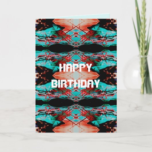 Carte Joyeux Anniversaire Rouge Aqua Black Tissu (Devant)