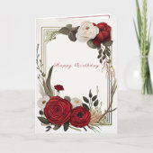 Carte Joyeux Anniversaire Rouge Blanc Roses (Devant)
