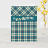 Carte Joyeux Anniversaire Rouge Bleu Madras Check (Fleur jaune)