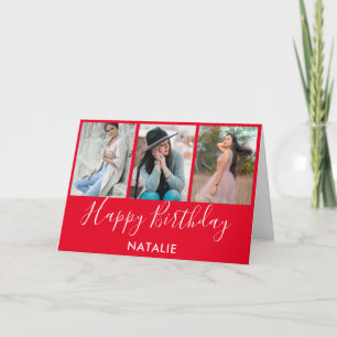Carte Joyeux anniversaire Rouge et blanc 3 photo Collage