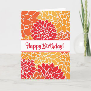 Carte Joyeux anniversaire Rouge et Orange Floral