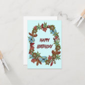 Carte Joyeux anniversaire Rustic Flower Garland Salutati (Devant/Arrière en situation)