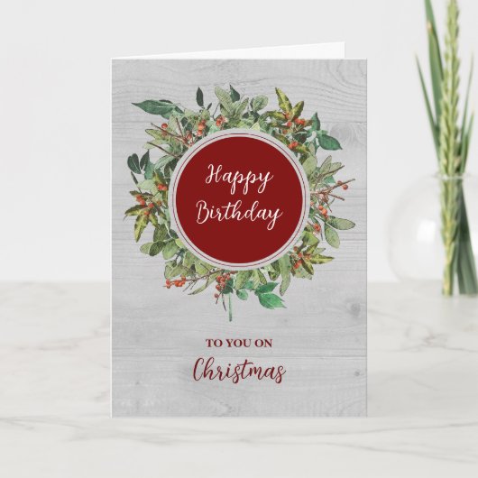 Carte Joyeux anniversaire rustique à Noël (Devant)