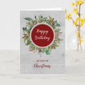 Carte Joyeux anniversaire rustique à Noël (Fleur jaune)