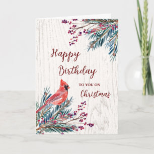 Carte Joyeux anniversaire rustique à Noël
