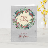 Carte Joyeux anniversaire rustique à Noël (Fleur jaune)