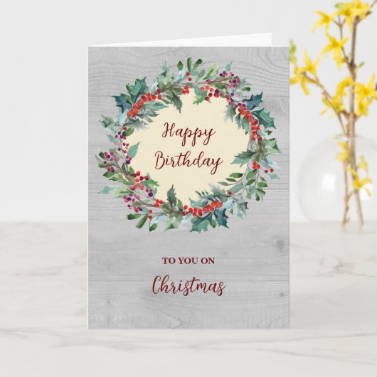 Carte Joyeux anniversaire rustique à Noël (Fleur jaune)