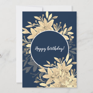 Carte Joyeux anniversaire Rustique Floral Sepia Navy