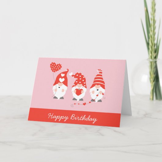 Carte Joyeux anniversaire Saint Valentin Gnomes Rose rou (Devant)