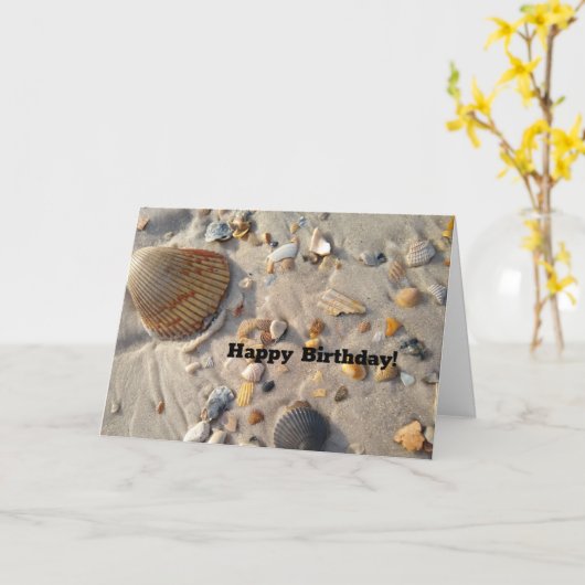 Carte Joyeux Anniversaire Sand Beach Shells (Fleur jaune)