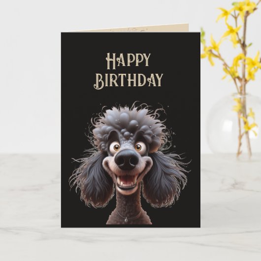 Carte Joyeux Anniversaire Sans Stress Poodle Chien Anima (Fleur jaune)