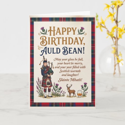 Carte Joyeux anniversaire Scottish Auld Bean (Fleur jaune)