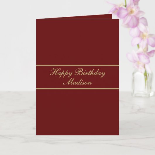 Carte Joyeux Anniversaire Script Nom Bourgogne Or (Orchidée)