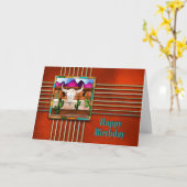 CARTE JOYEUX ANNIVERSAIRE - SÉRIE INDIENNE - BULL SKULL (Fleur jaune)