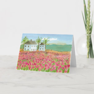 Carte Joyeux Anniversaire Shaker House Tulip Rose Champs