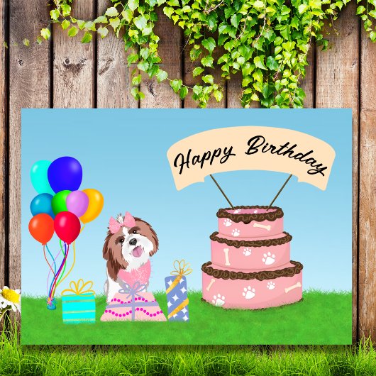 Carte Joyeux anniversaire Shih Tzu avec Gâteau
