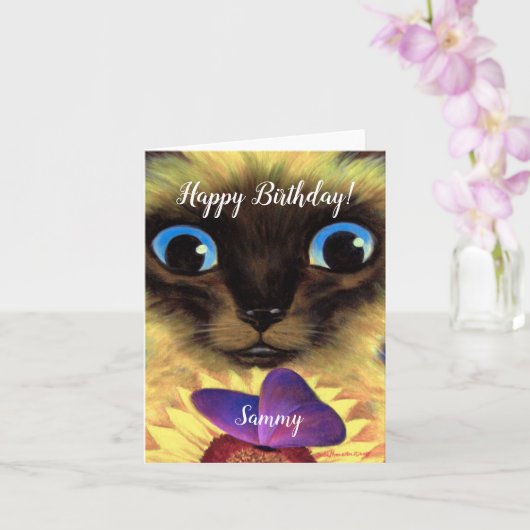 Carte Joyeux Anniversaire Siamese Chat Personnalisé Nom (Orchidée)