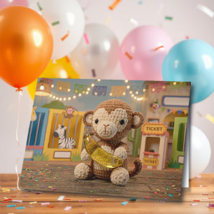Carte Joyeux Anniversaire Singe de Zoo et Page de Colori