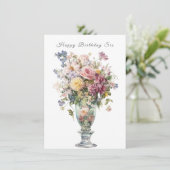 Carte Joyeux Anniversaire Sis Belle Aquarelle Fleurs (Debout devant)