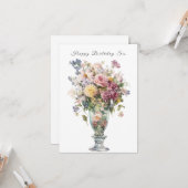 Carte Joyeux Anniversaire Sis Belle Aquarelle Fleurs (Devant/Arrière en situation)
